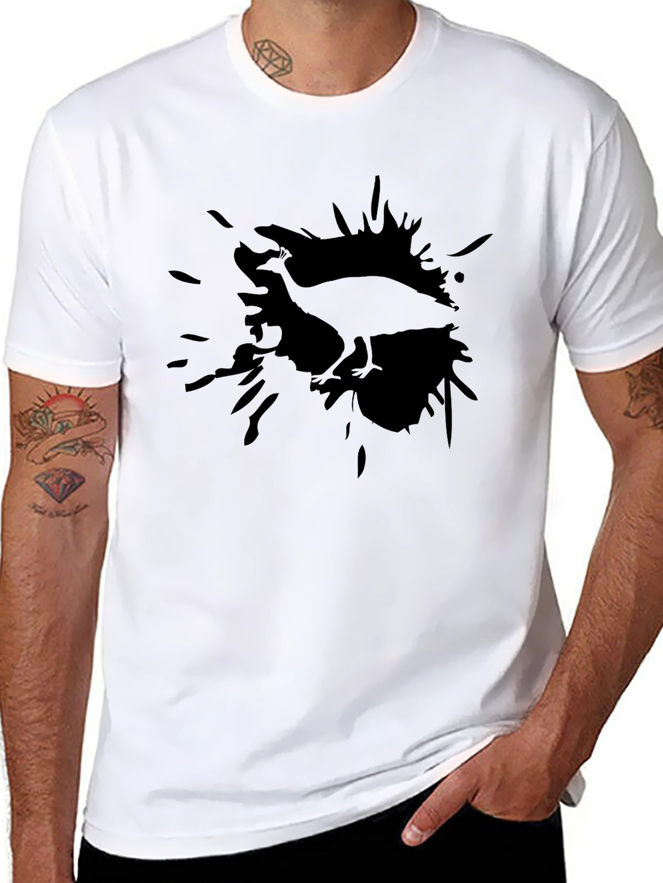 Mens Black T-Shirt with Bird Graphic