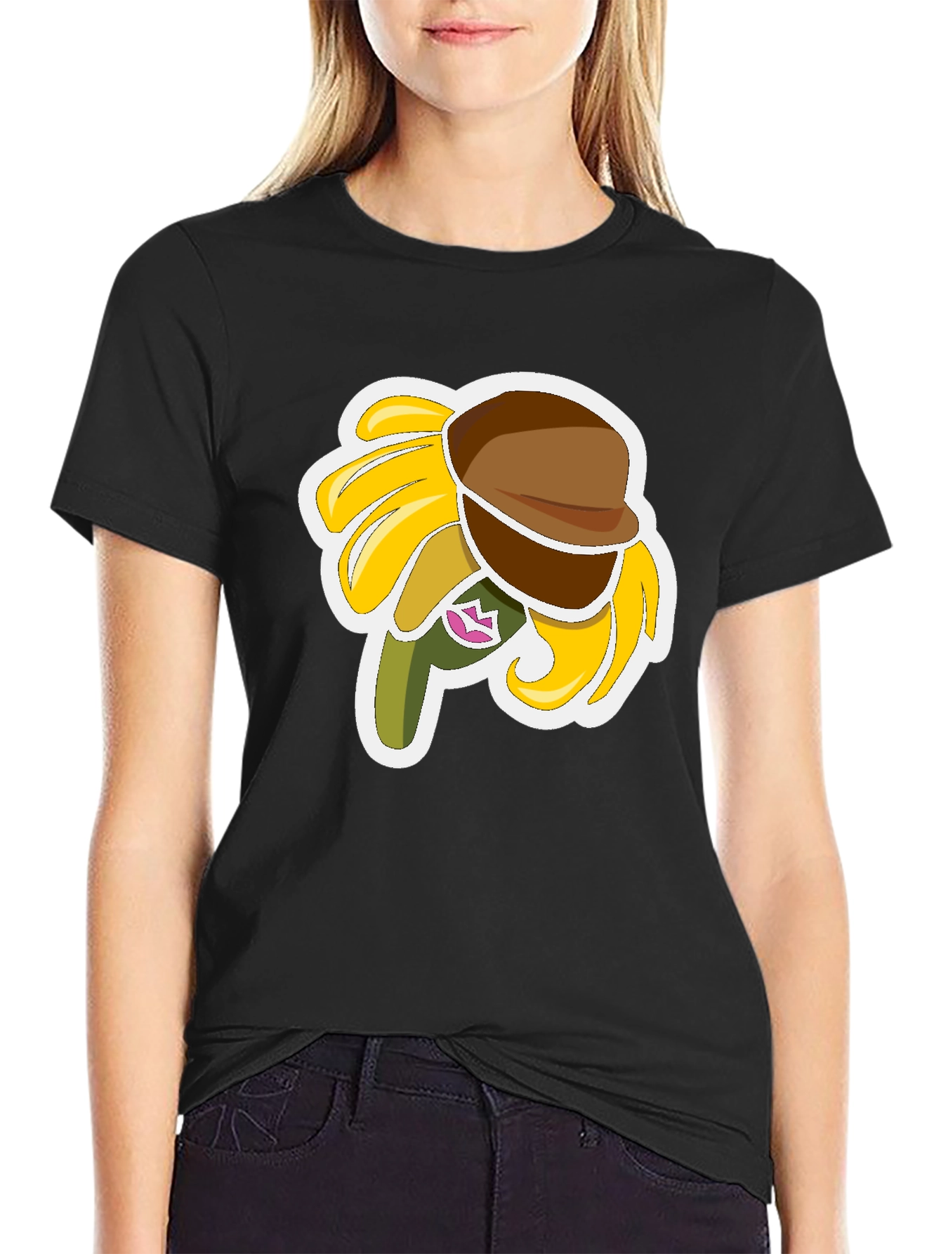 Sunflower Character Graphic Black T-Shirt