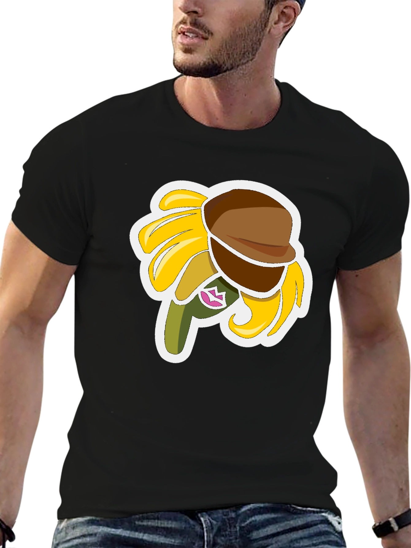 Sunflower Character Graphic Black T-Shirt