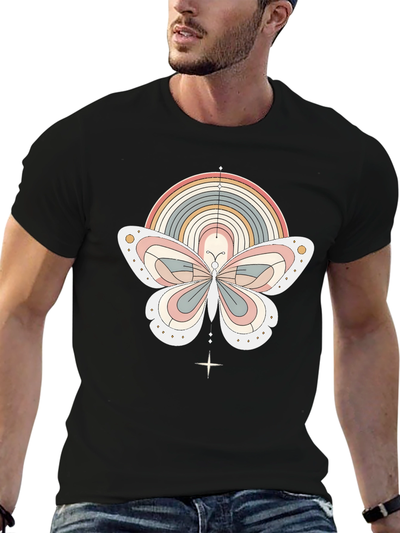 Retro Rainbow Butterfly Graphic T-Shirt