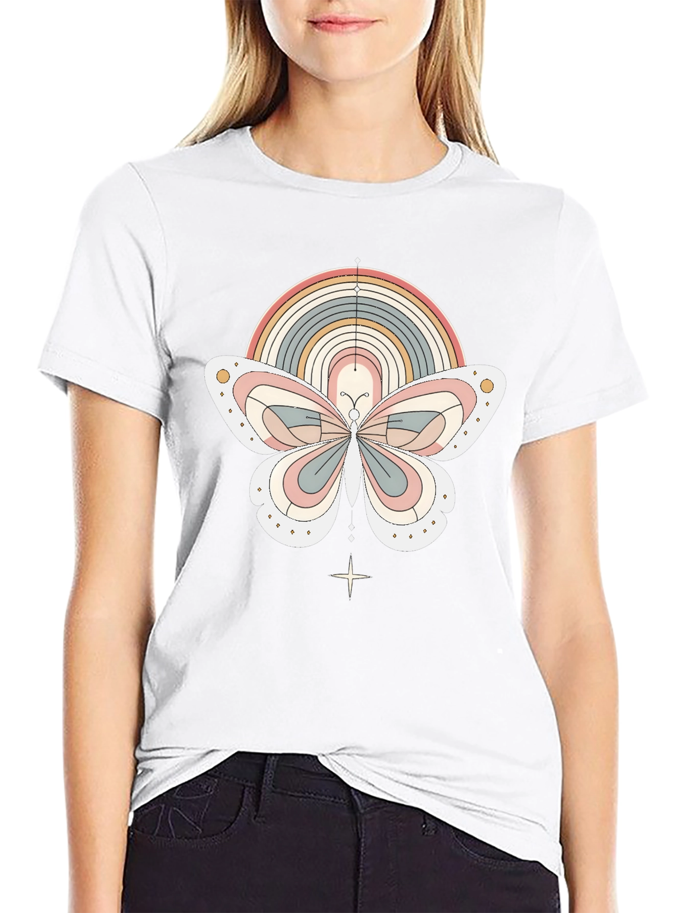 Retro Rainbow Butterfly Graphic T-Shirt