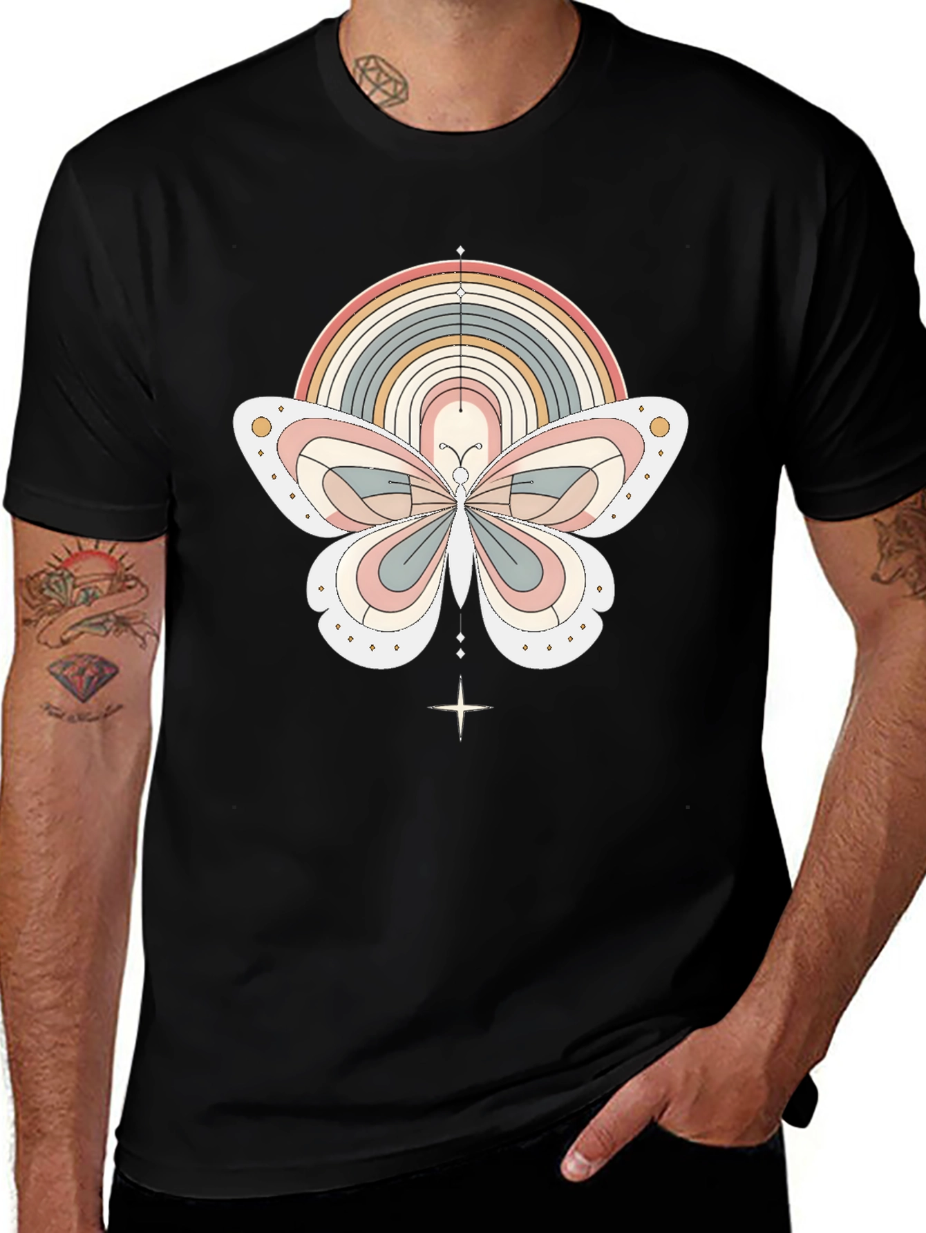 Retro Rainbow Butterfly Graphic T-Shirt