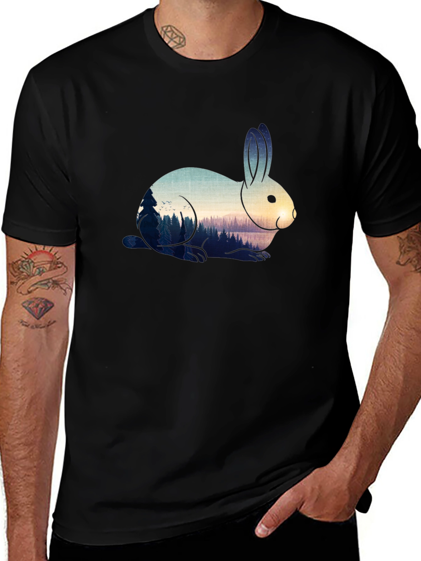 Rabbit Nature Scene Graphic Tee - Black