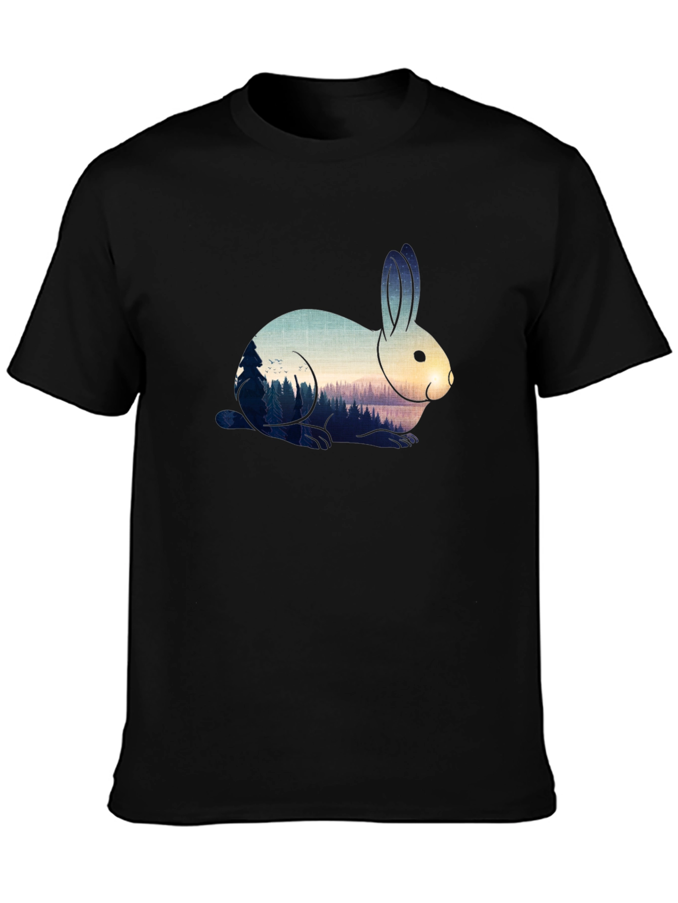 Rabbit Nature Scene Graphic Tee - Black