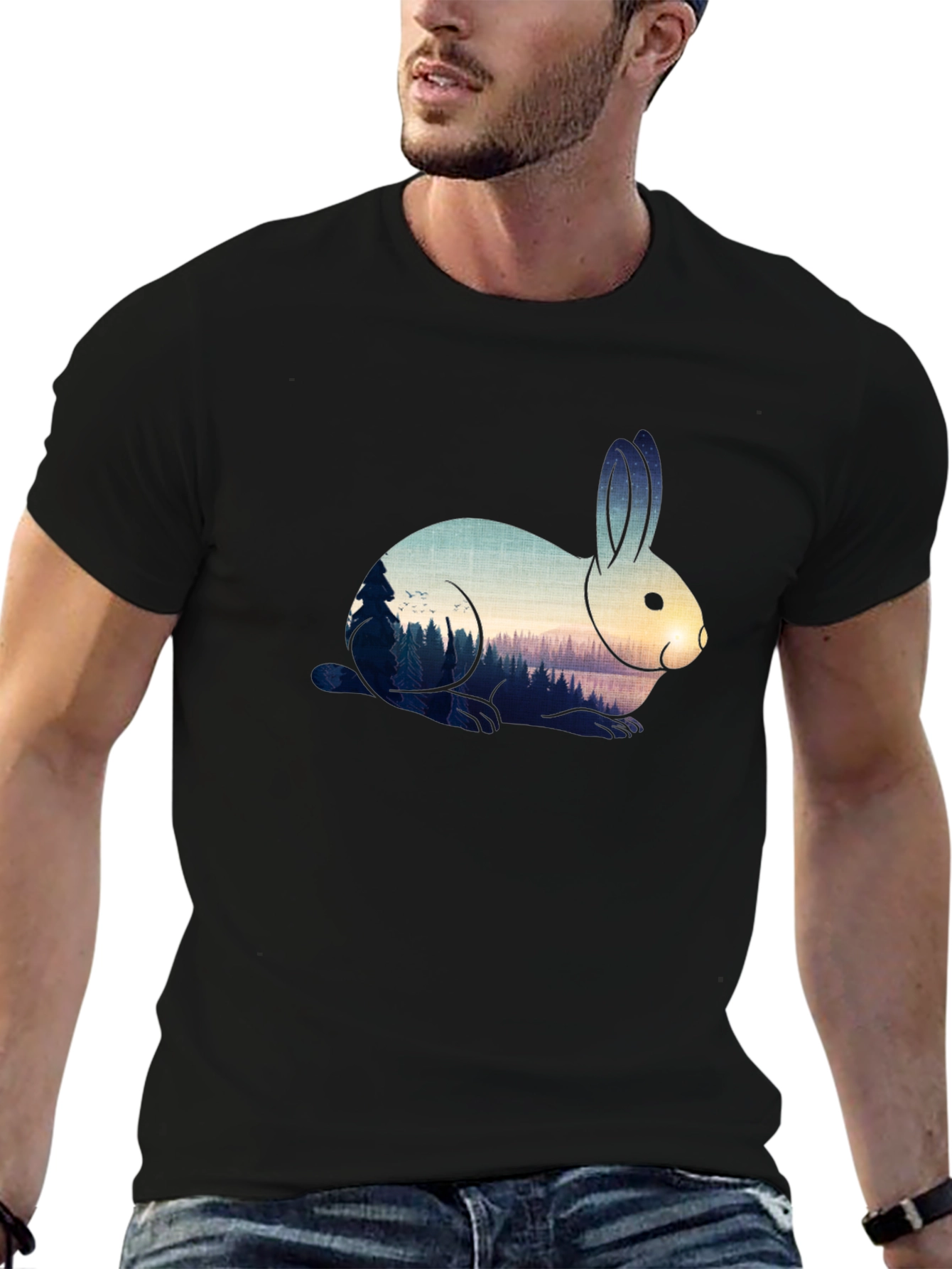 Rabbit Nature Scene Graphic Tee - Black