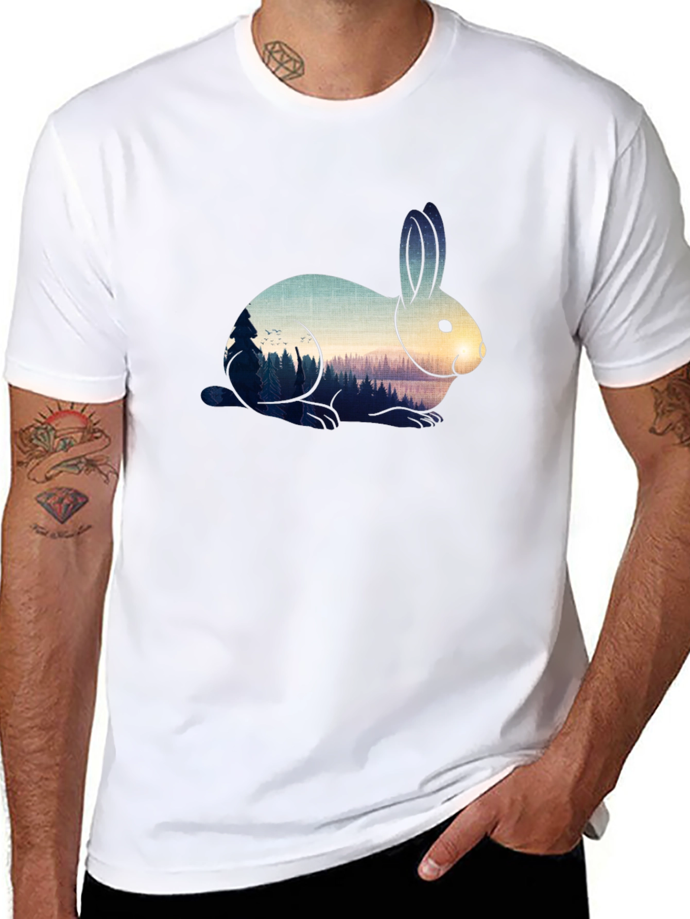 Rabbit Nature Scene Graphic Tee - Black