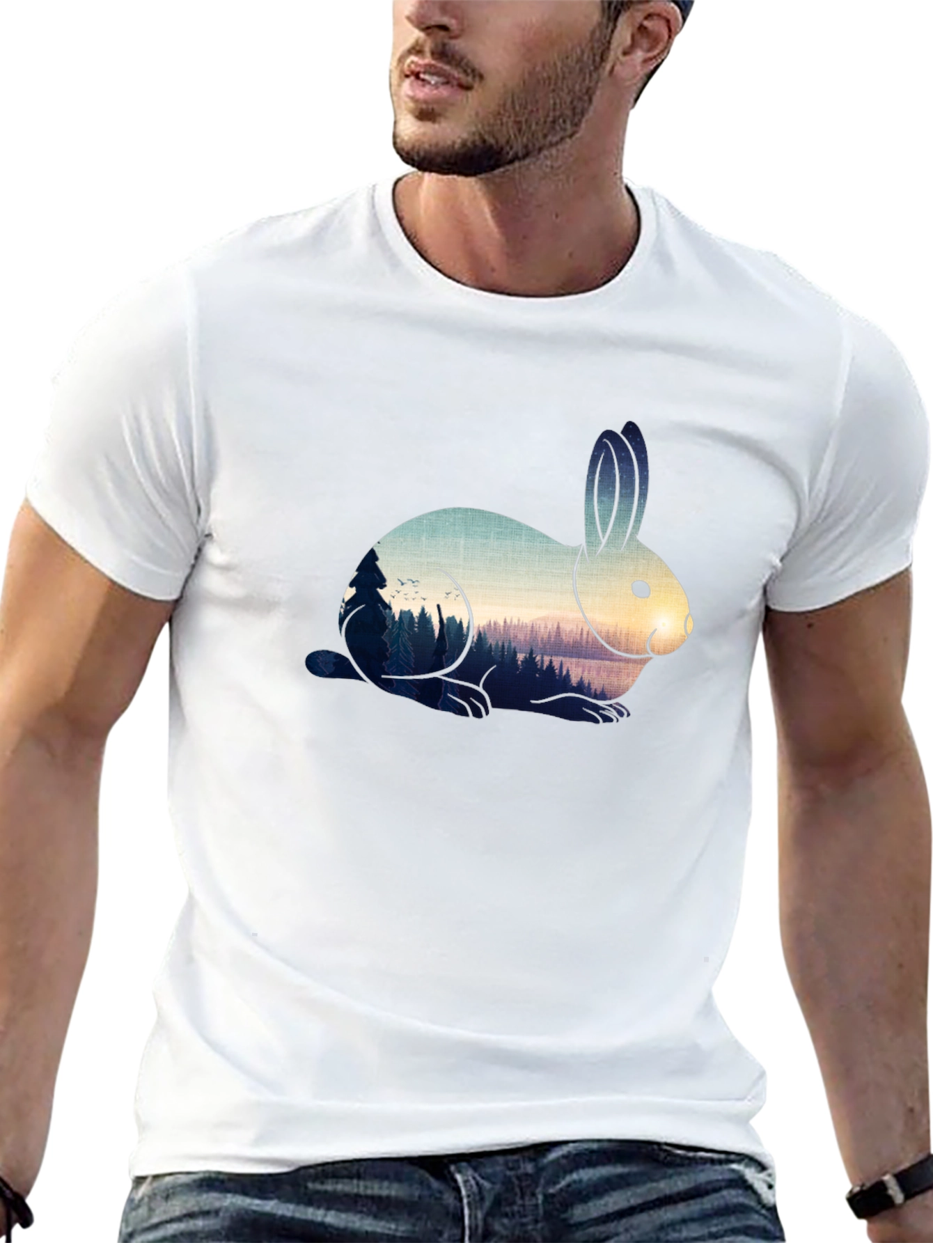 Rabbit Nature Scene Graphic Tee - Black