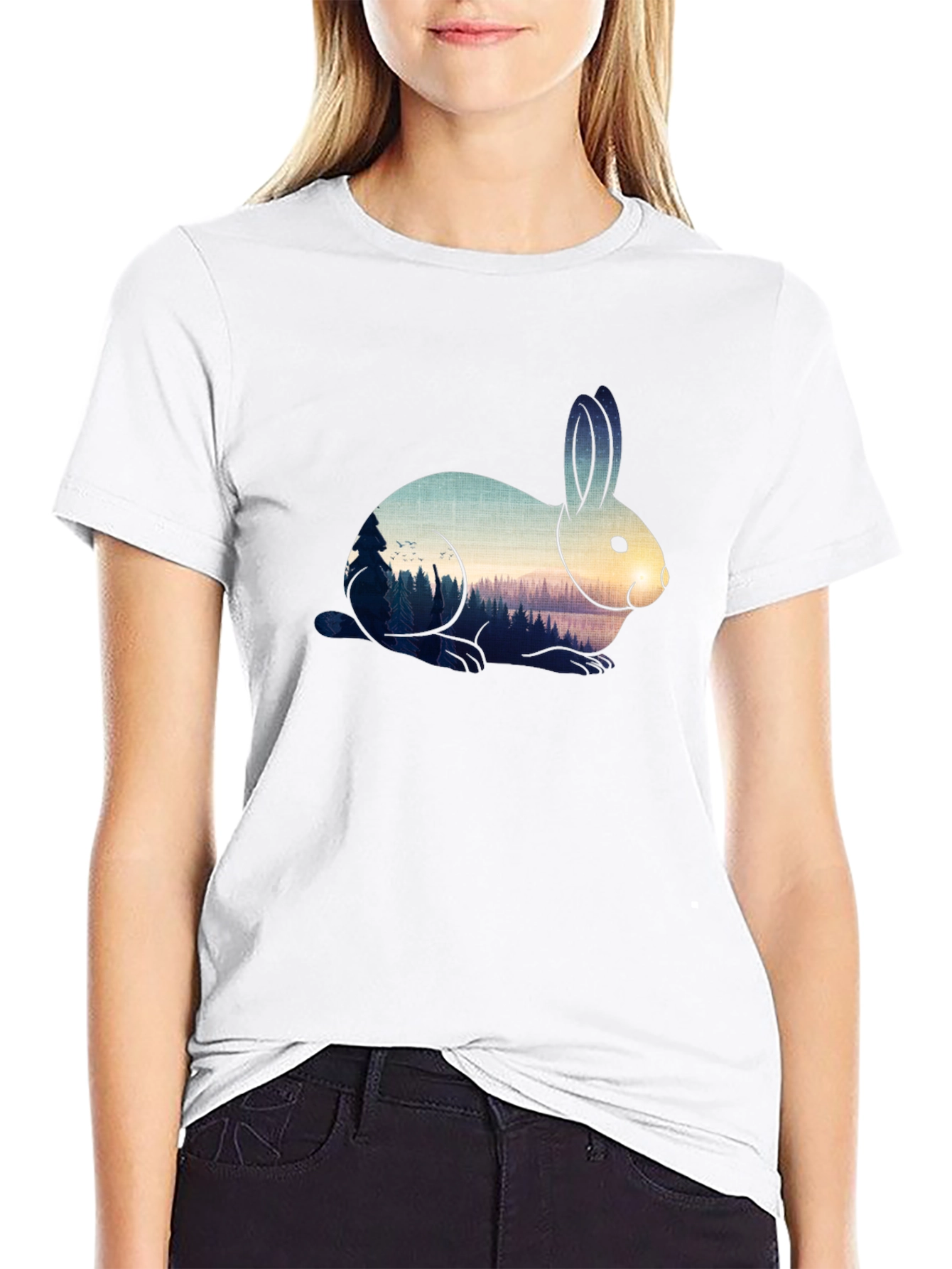 Rabbit Nature Scene Graphic Tee - Black