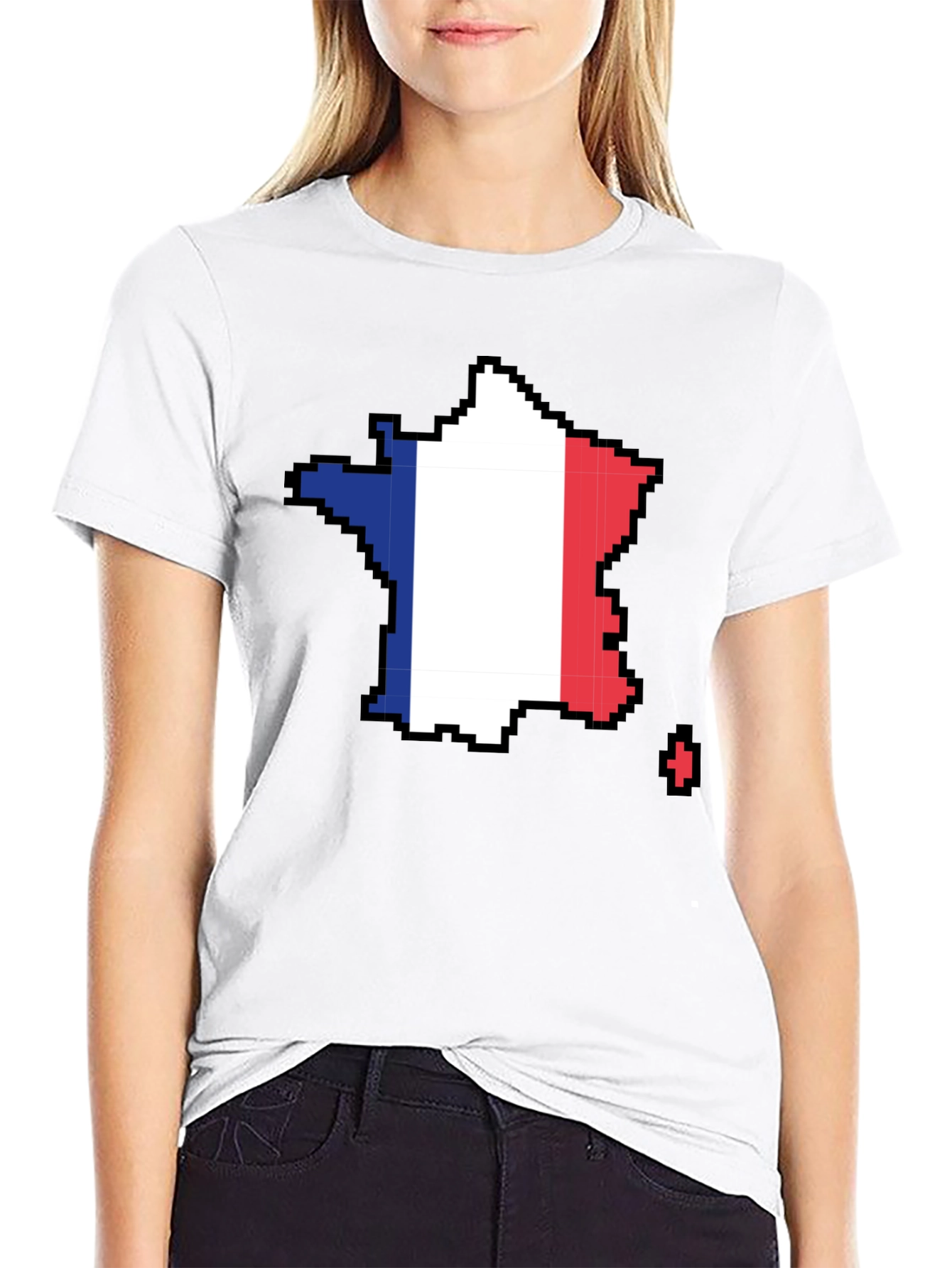 Pixel France Flag Graphic Tee - Black T-Shirt