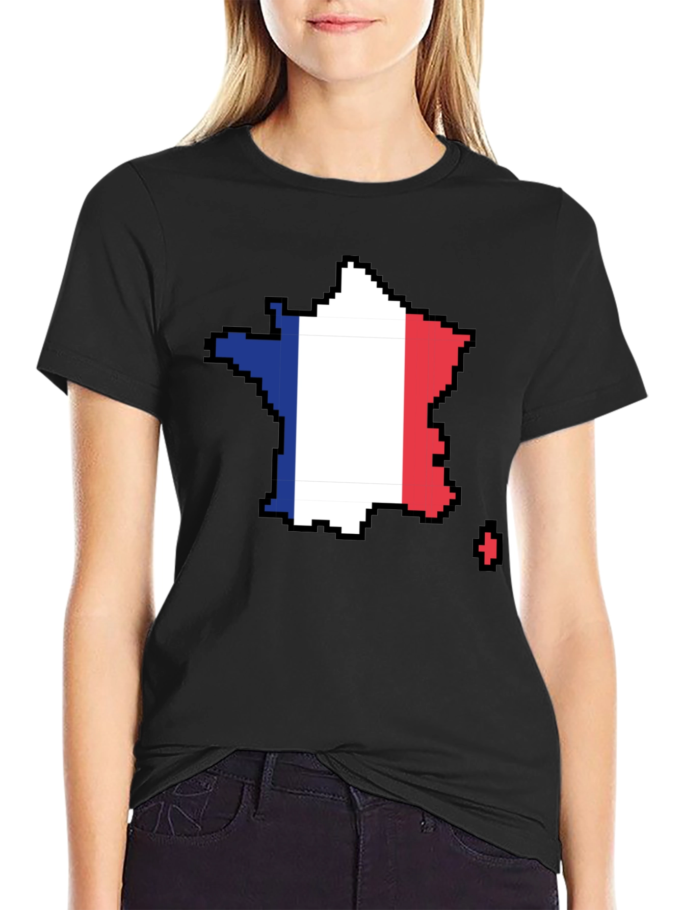 Pixel France Flag Graphic Tee - Black T-Shirt