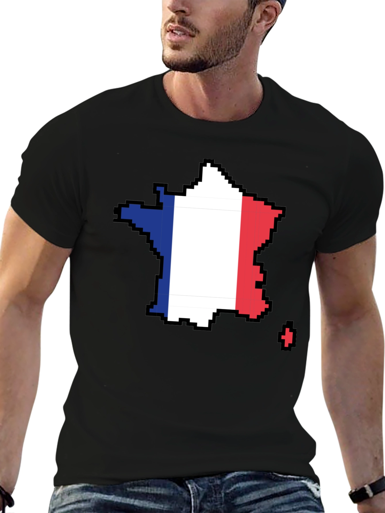Pixel France Flag Graphic Tee - Black T-Shirt