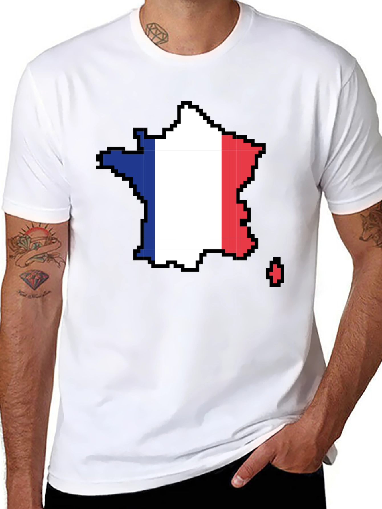 Pixel France Flag Graphic Tee - Black T-Shirt