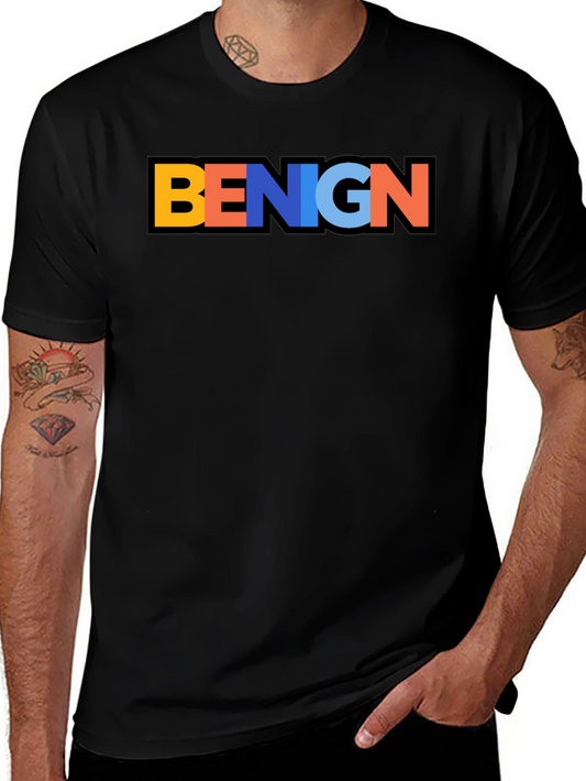 Benign Graphic Tee - Colorful Block Letter Design