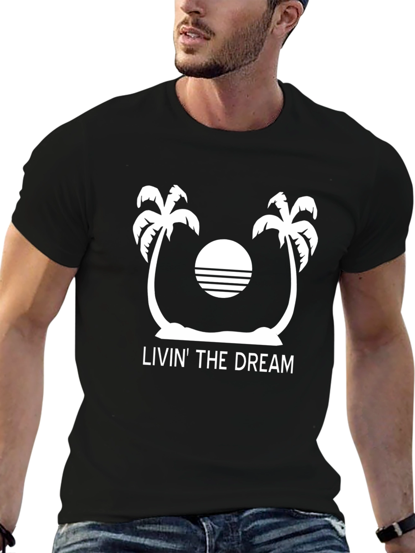 Livin the Dream Palm Tree Black Graphic Tee