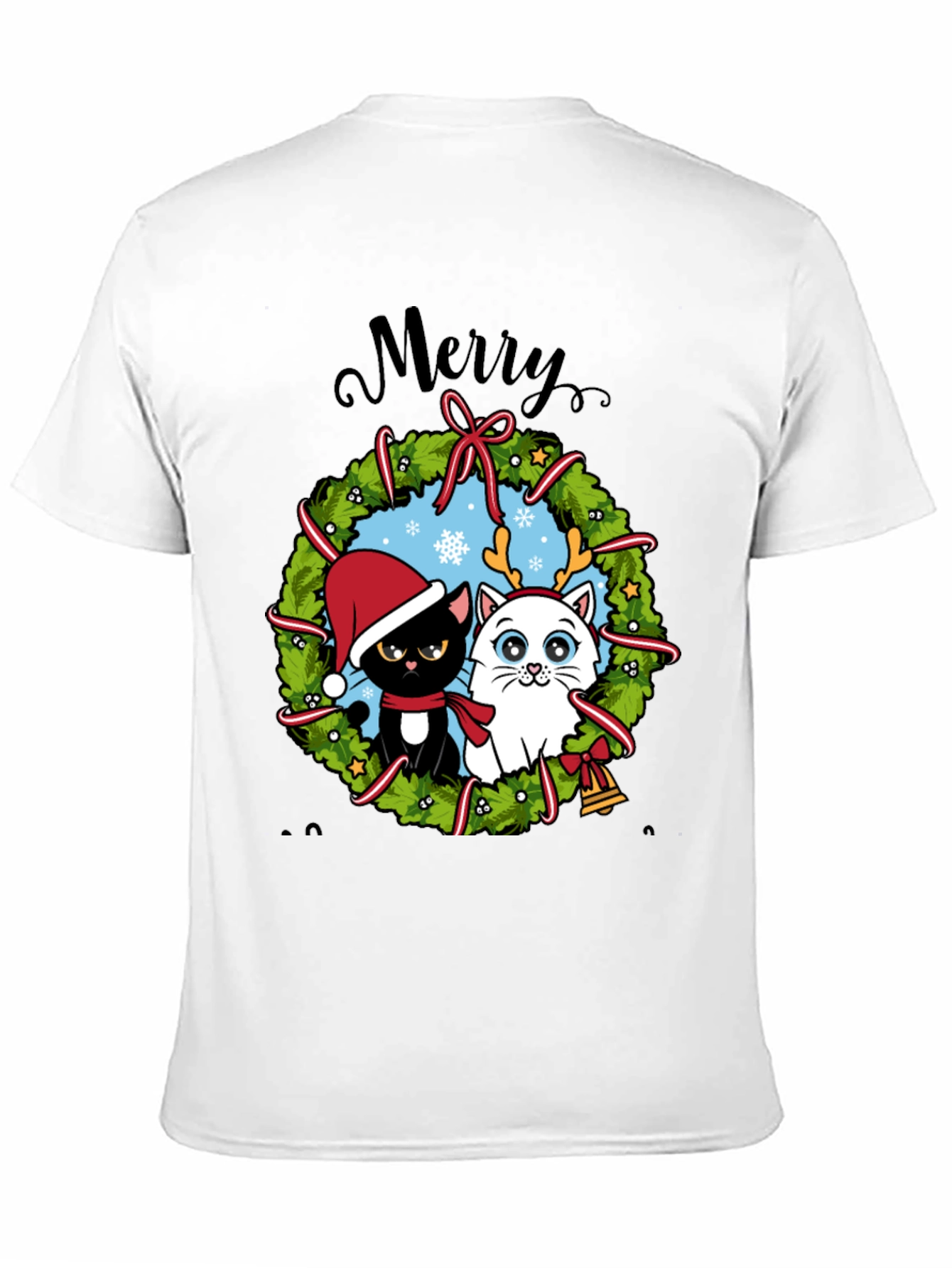 Festive Cat Christmas Wreath T-Shirt