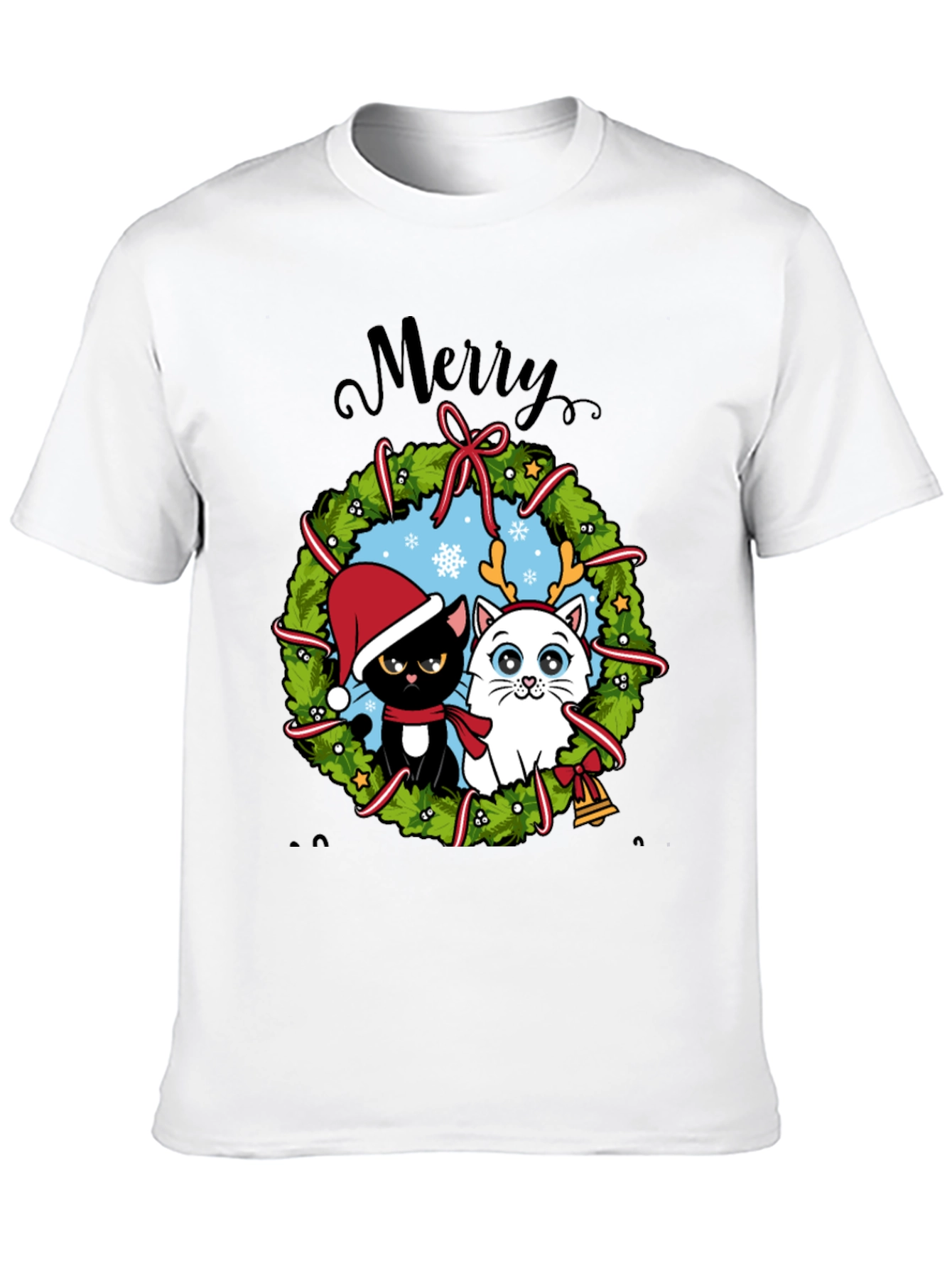 Festive Cat Christmas Wreath T-Shirt