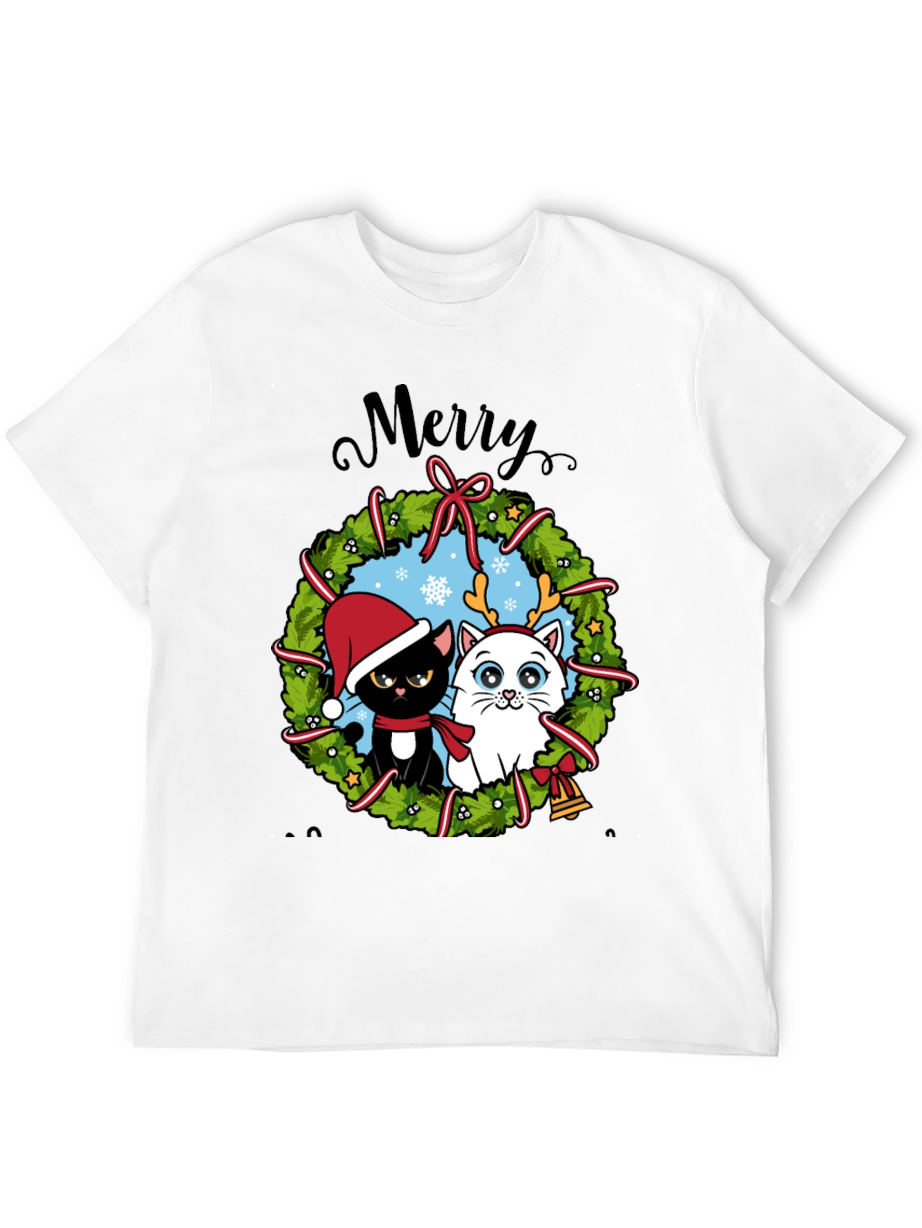 Festive Cat Christmas Wreath T-Shirt