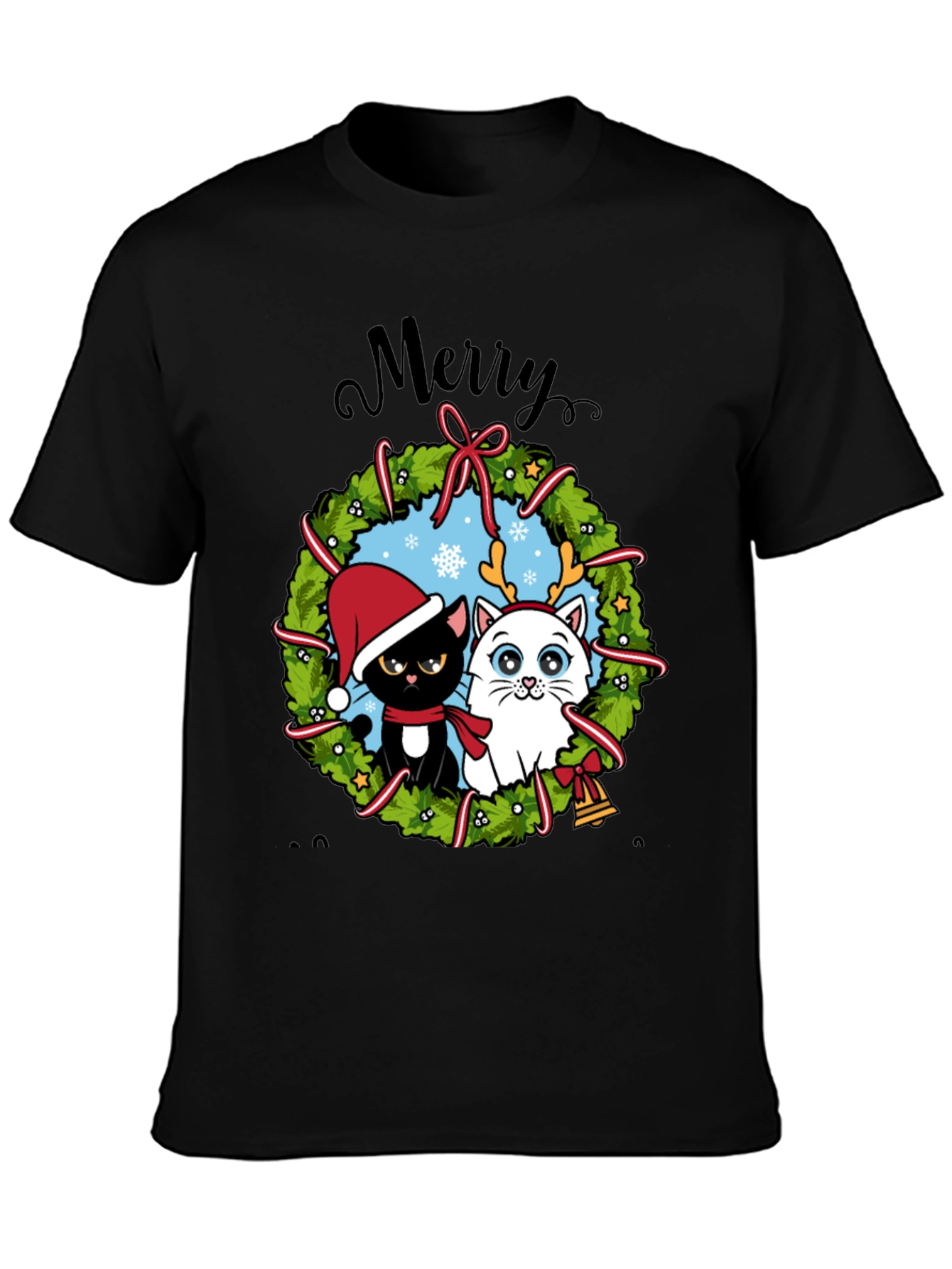 Festive Cat Christmas Wreath T-Shirt