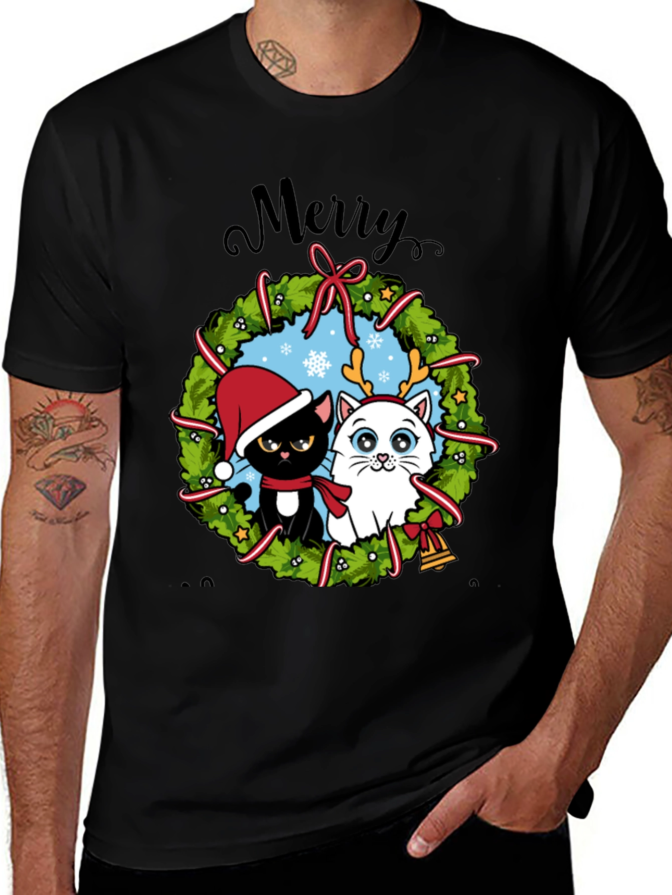 Festive Cat Christmas Wreath T-Shirt