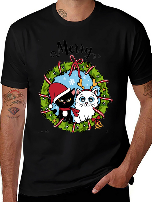 Festive Cat Christmas Wreath T-Shirt