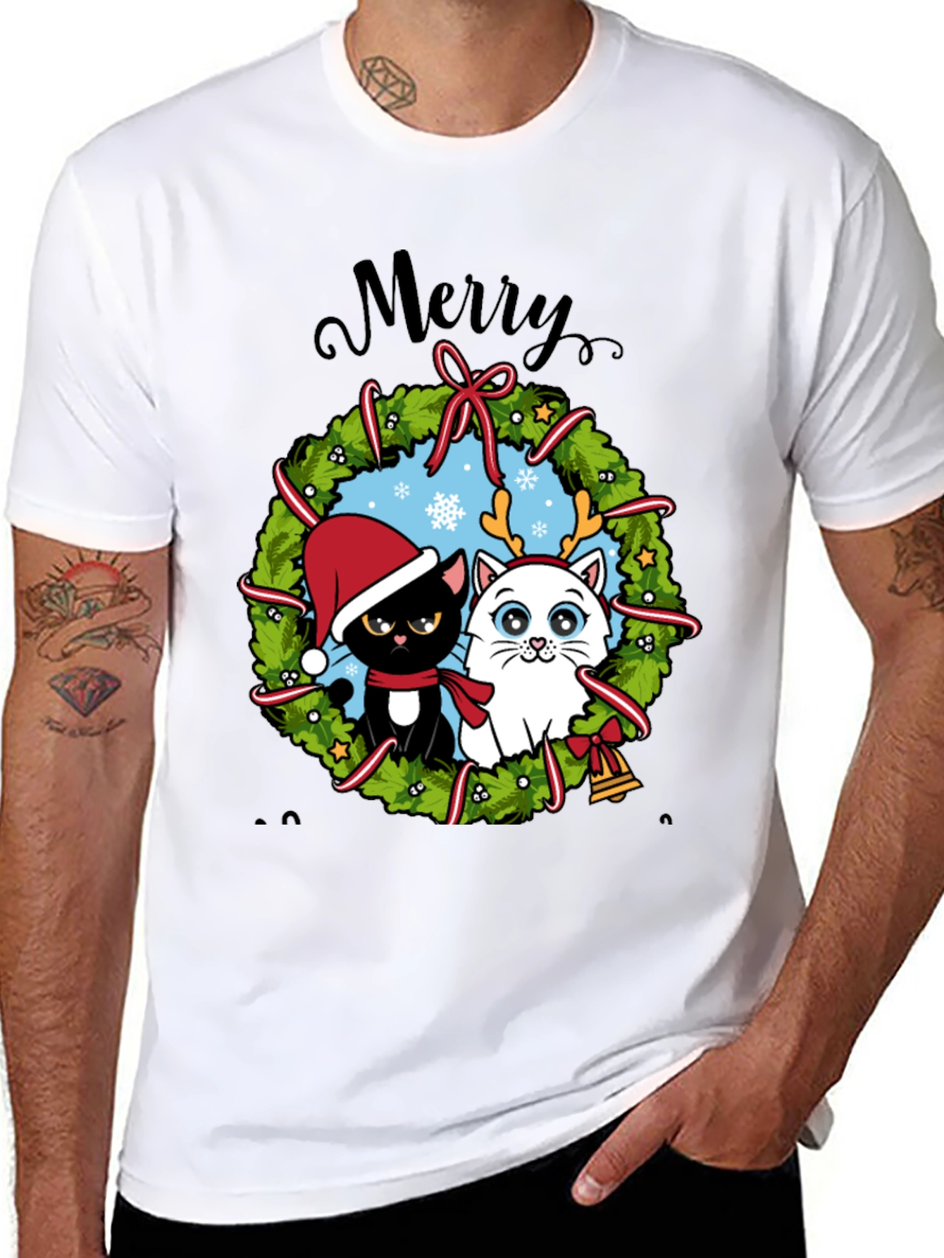 Festive Cat Christmas Wreath T-Shirt