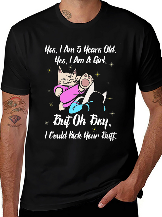 Funny Cat Girl T-Shirt - 3 Years Old and Ready to Kick Butt!