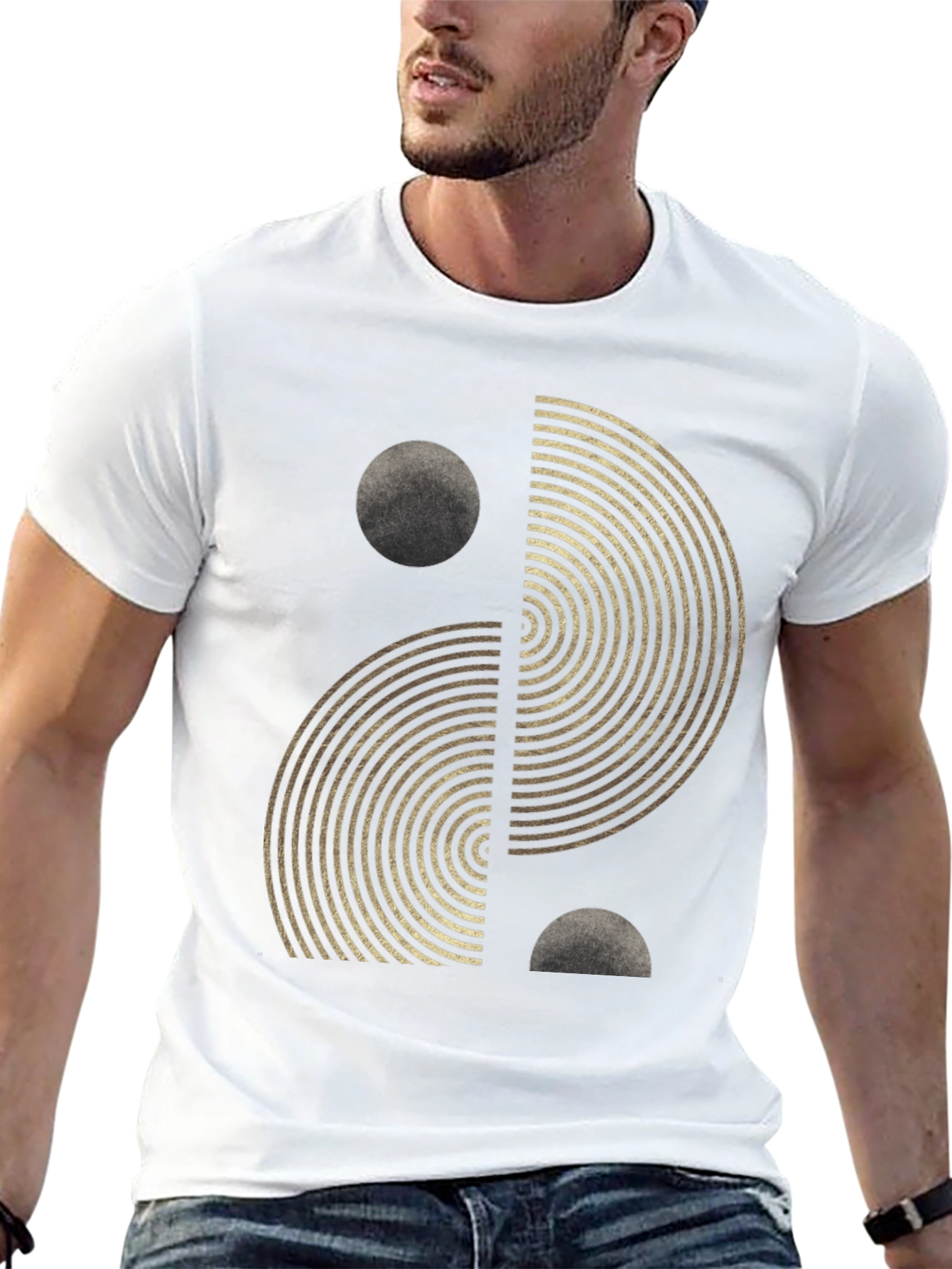 Geometric Yin Yang Graphic Tee - Black