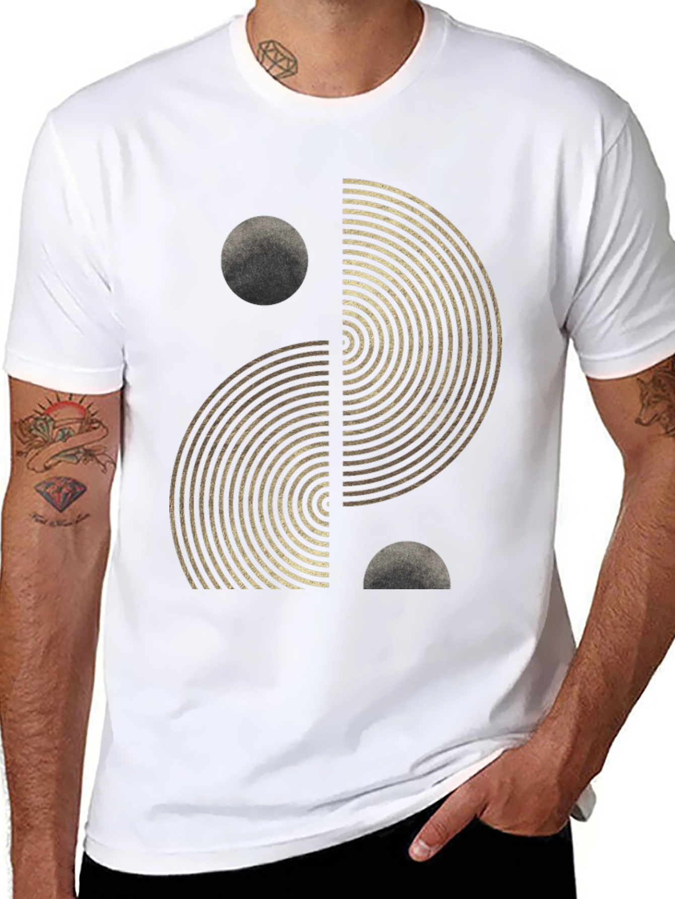 Geometric Yin Yang Graphic Tee - Black