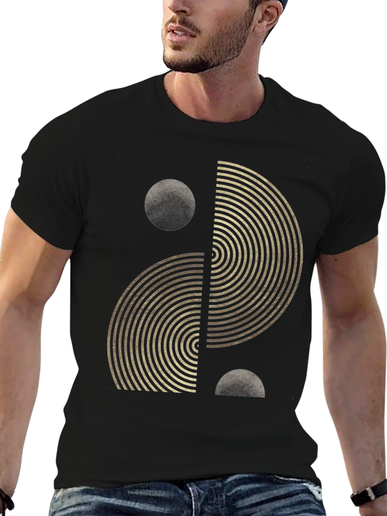 Geometric Yin Yang Graphic Tee - Black