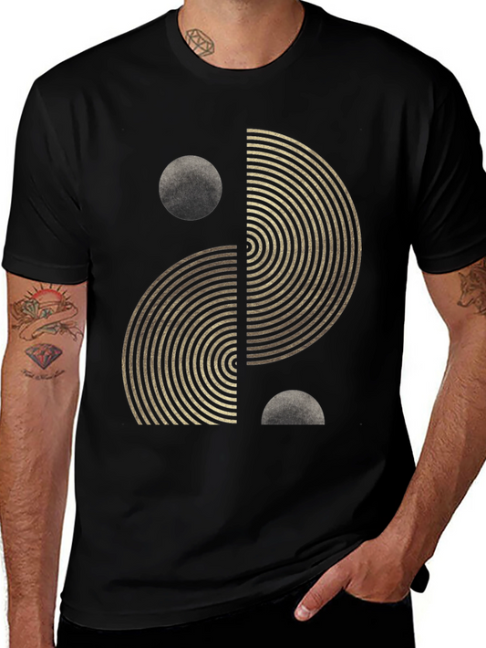 Geometric Yin Yang Graphic Tee - Black