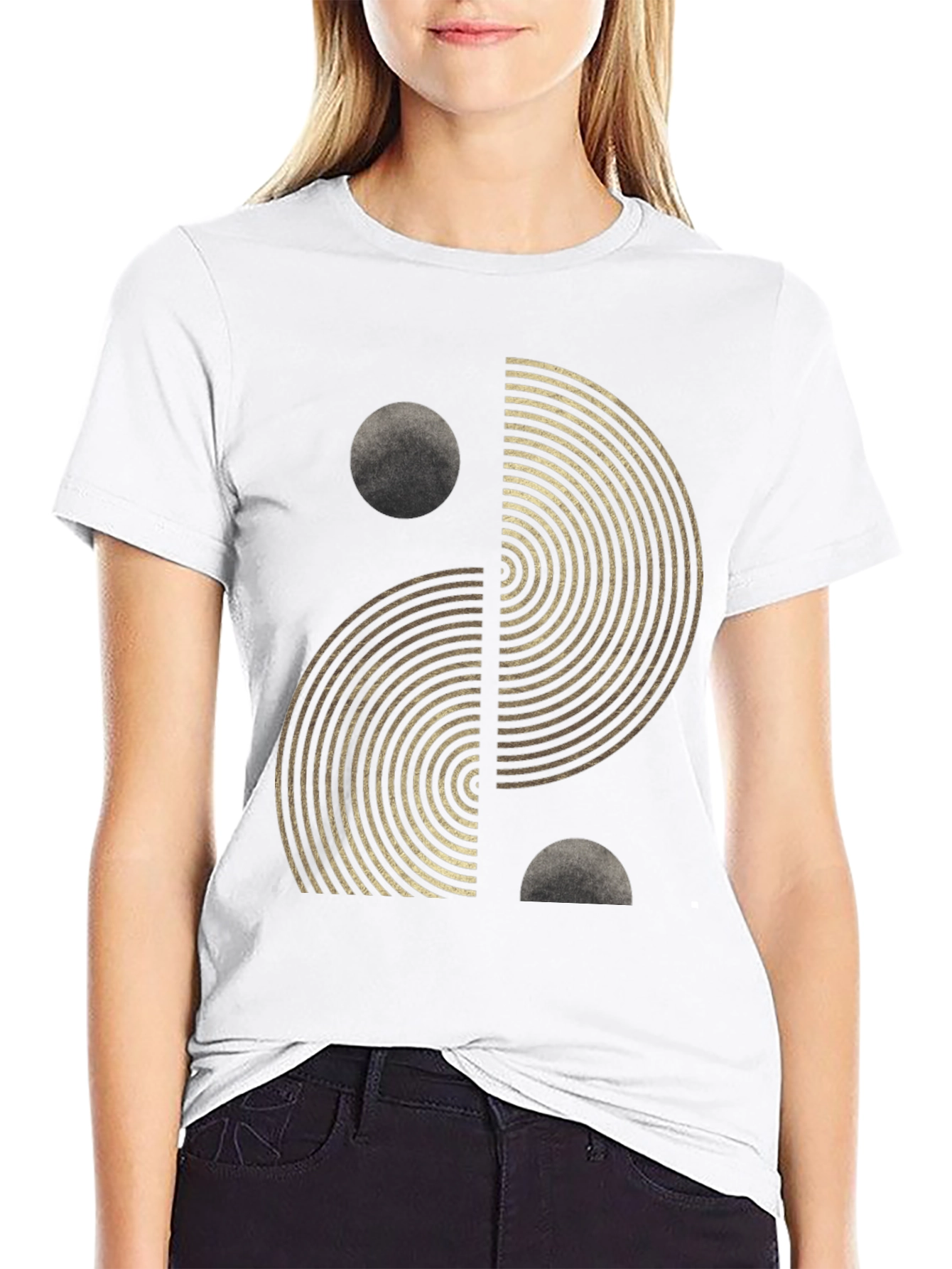 Geometric Yin Yang Graphic Tee - Black