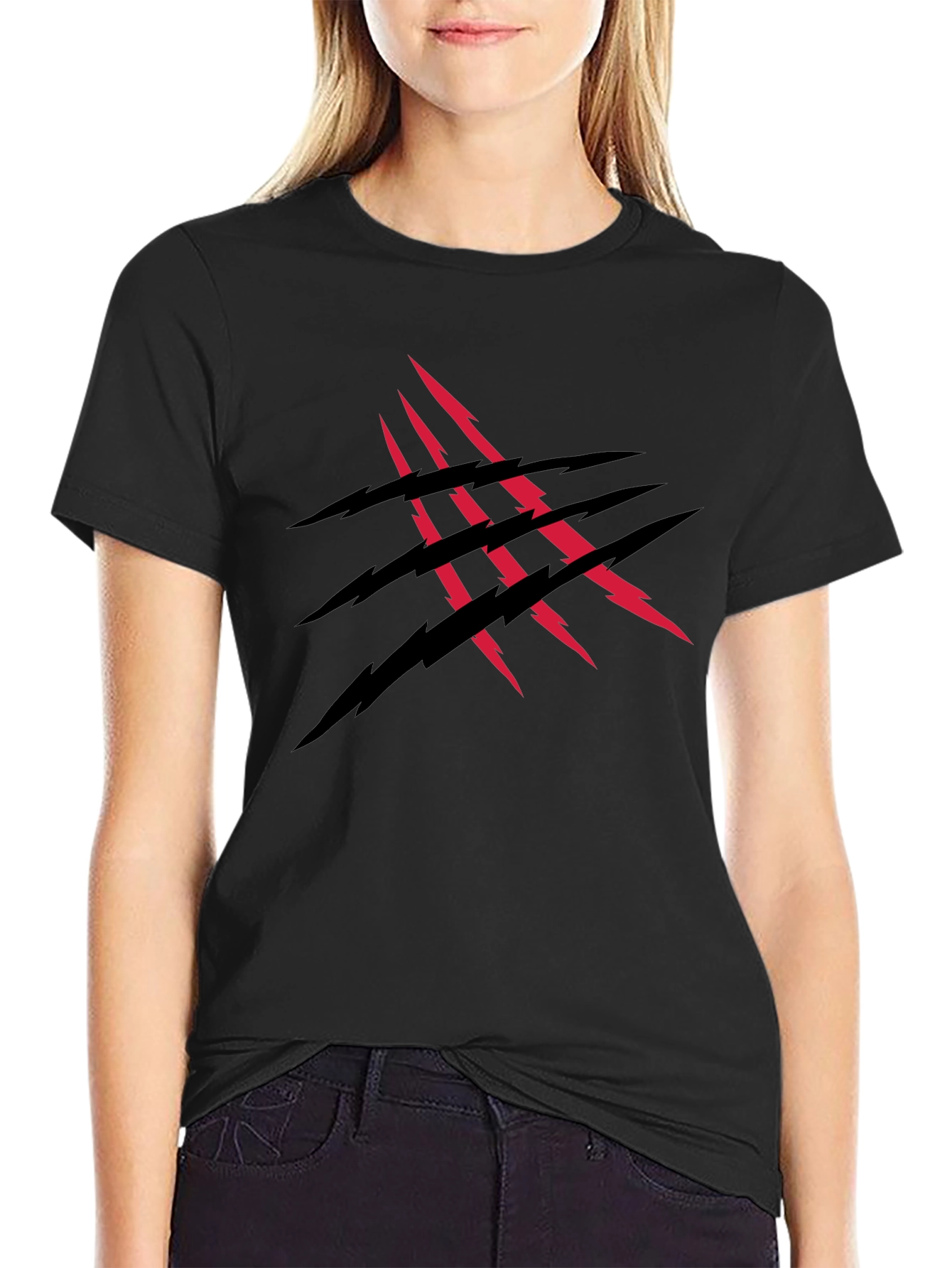 Claw Mark Graphic Print Black T-Shirt