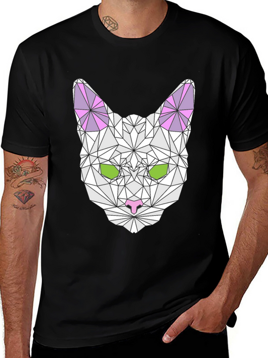 Geometric Cat Graphic Tee - Modern Style