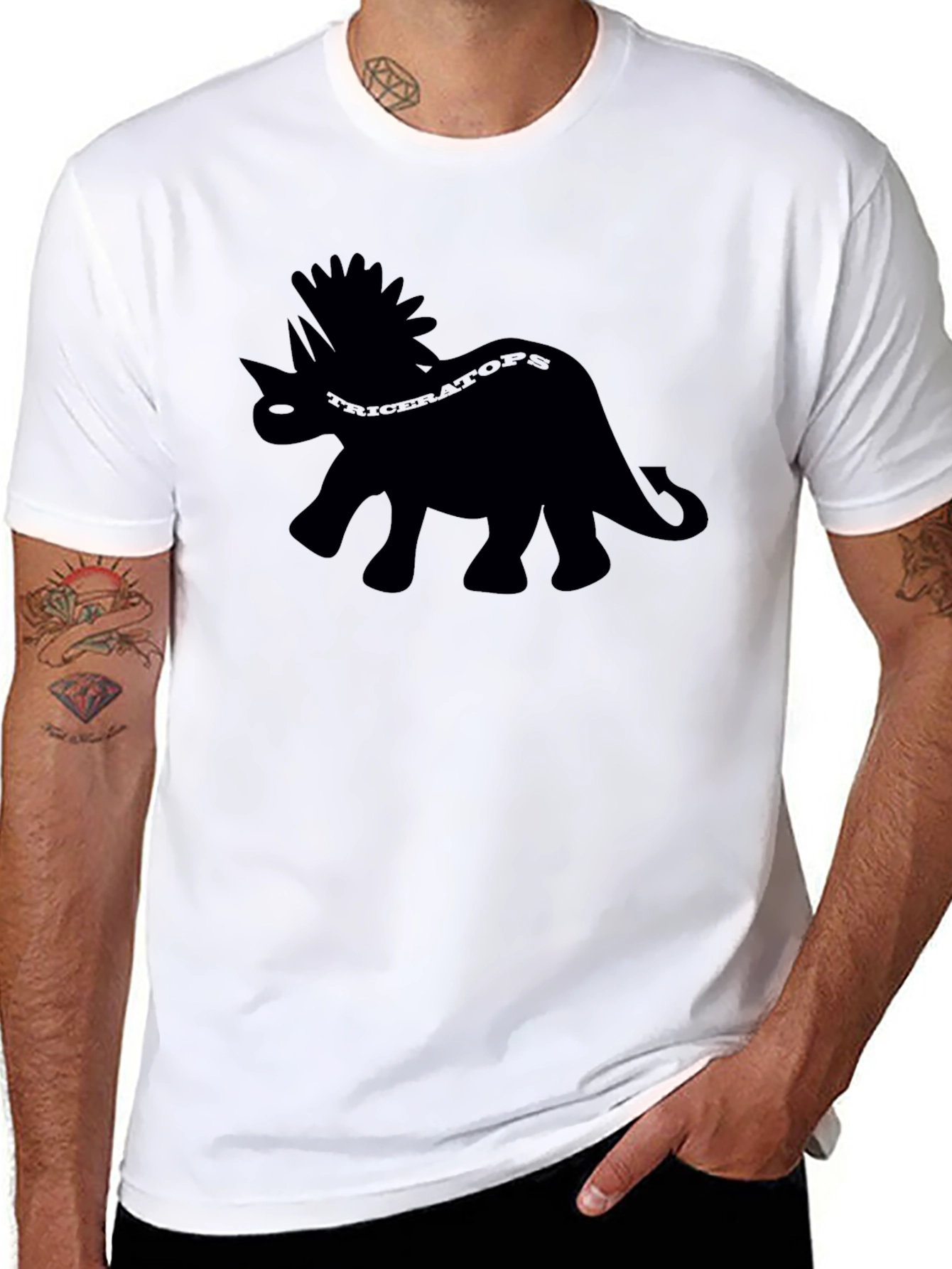 Triceratops Dinosaur Graphic Tee - Black
