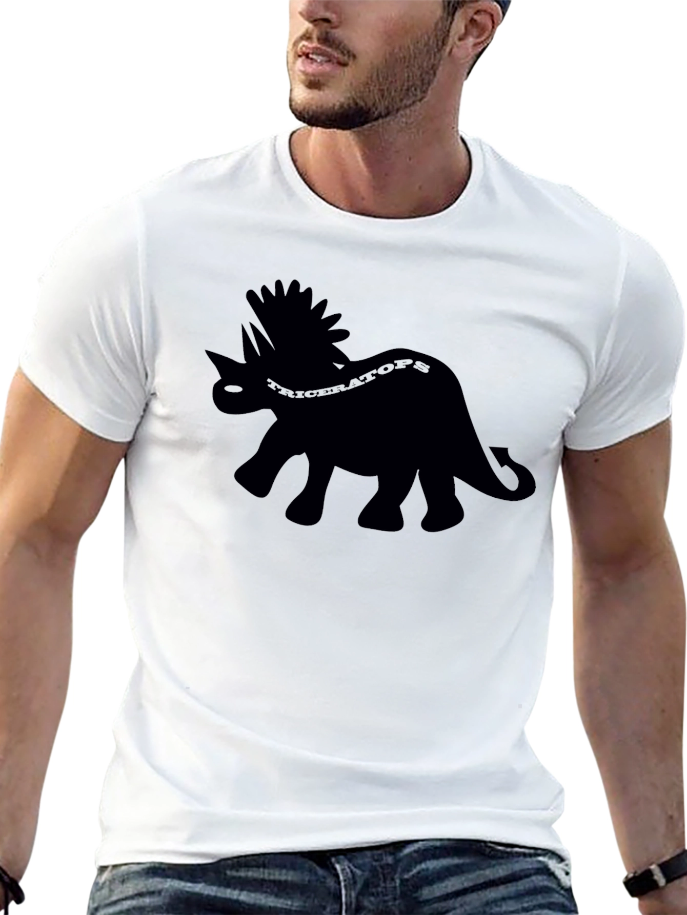 Triceratops Dinosaur Graphic Tee - Black