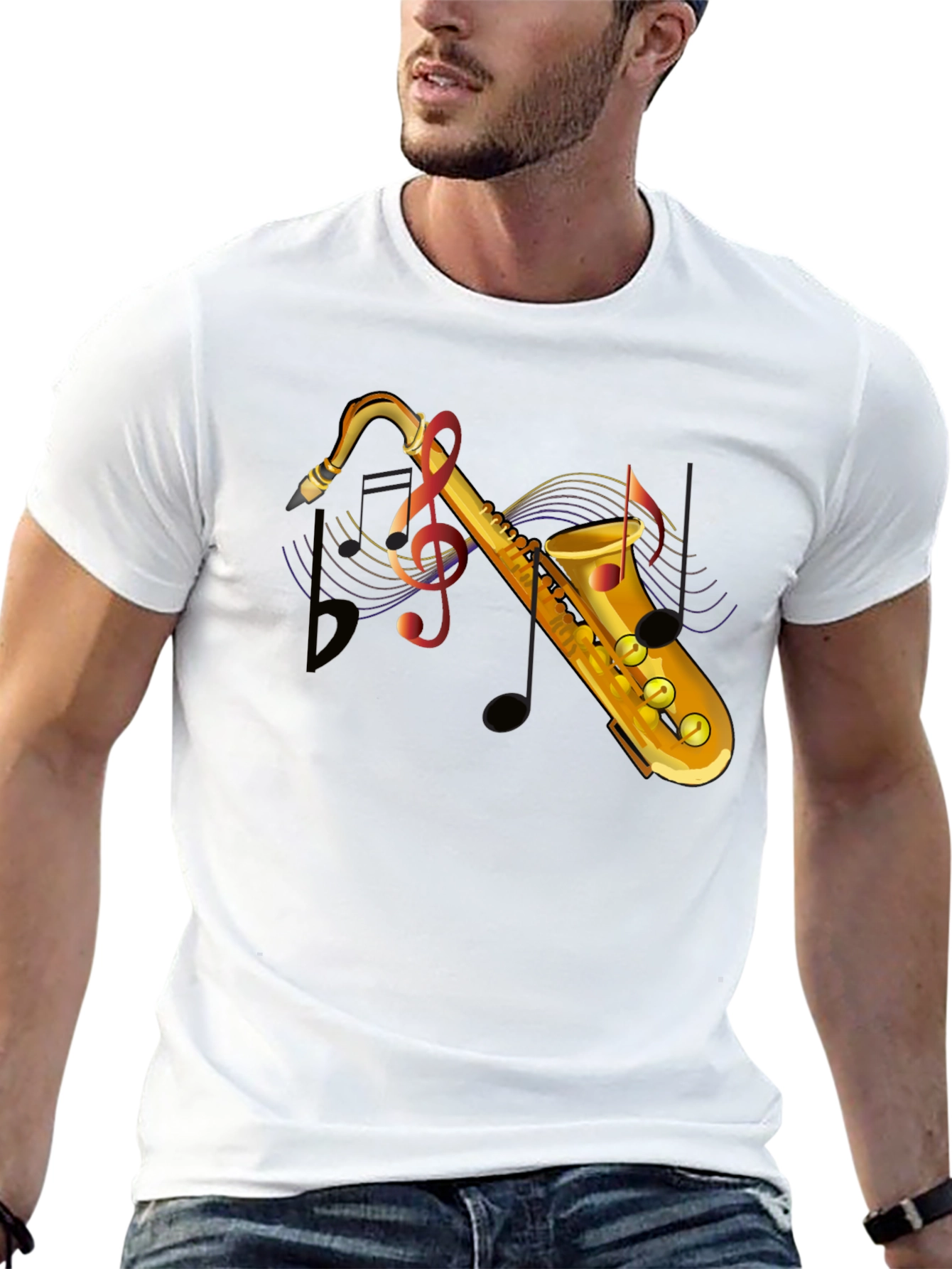 Saxophone Music Note Graphic T-Shirt