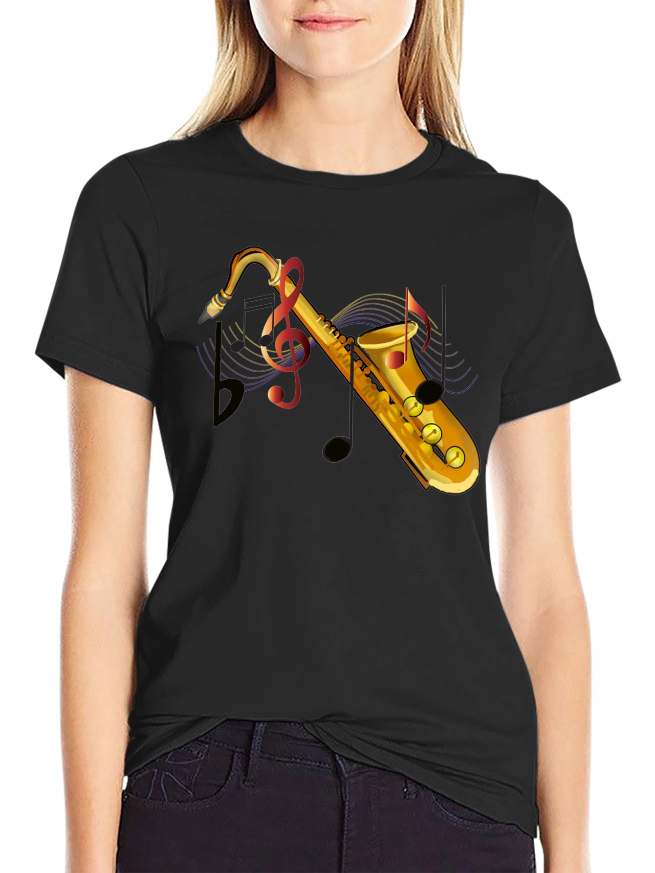 Saxophone Music Note Graphic T-Shirt