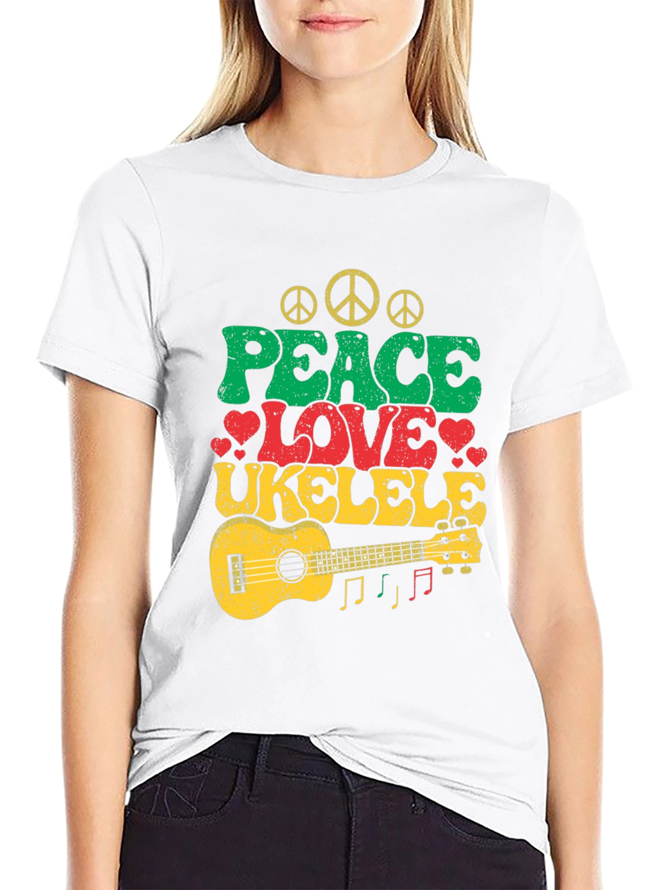 Peace Love Ukulele T-Shirt - Retro Music Tee