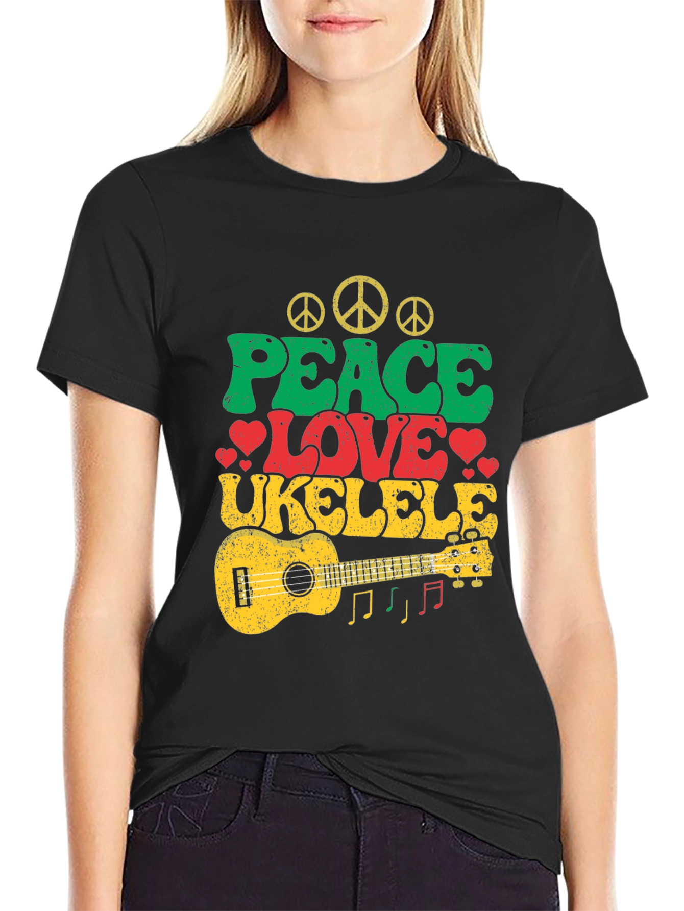 Peace Love Ukulele T-Shirt - Retro Music Tee