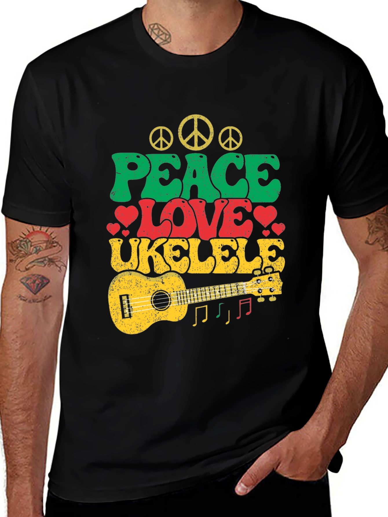 Peace Love Ukulele T-Shirt - Retro Music Tee