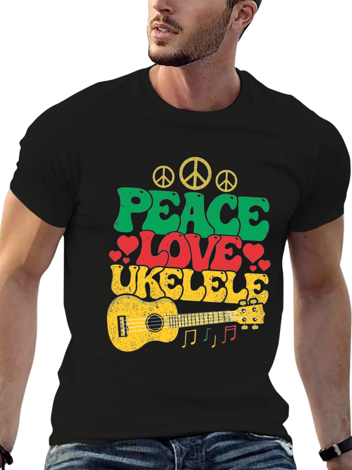 Peace Love Ukulele T-Shirt - Retro Music Tee