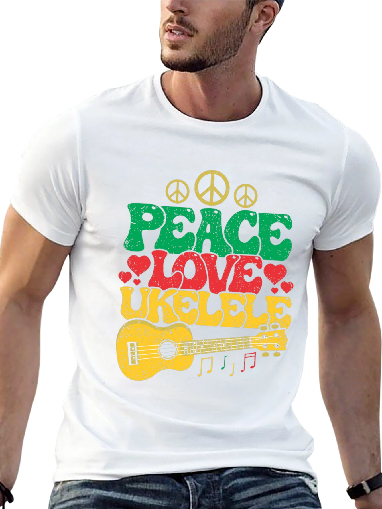 Peace Love Ukulele T-Shirt - Retro Music Tee