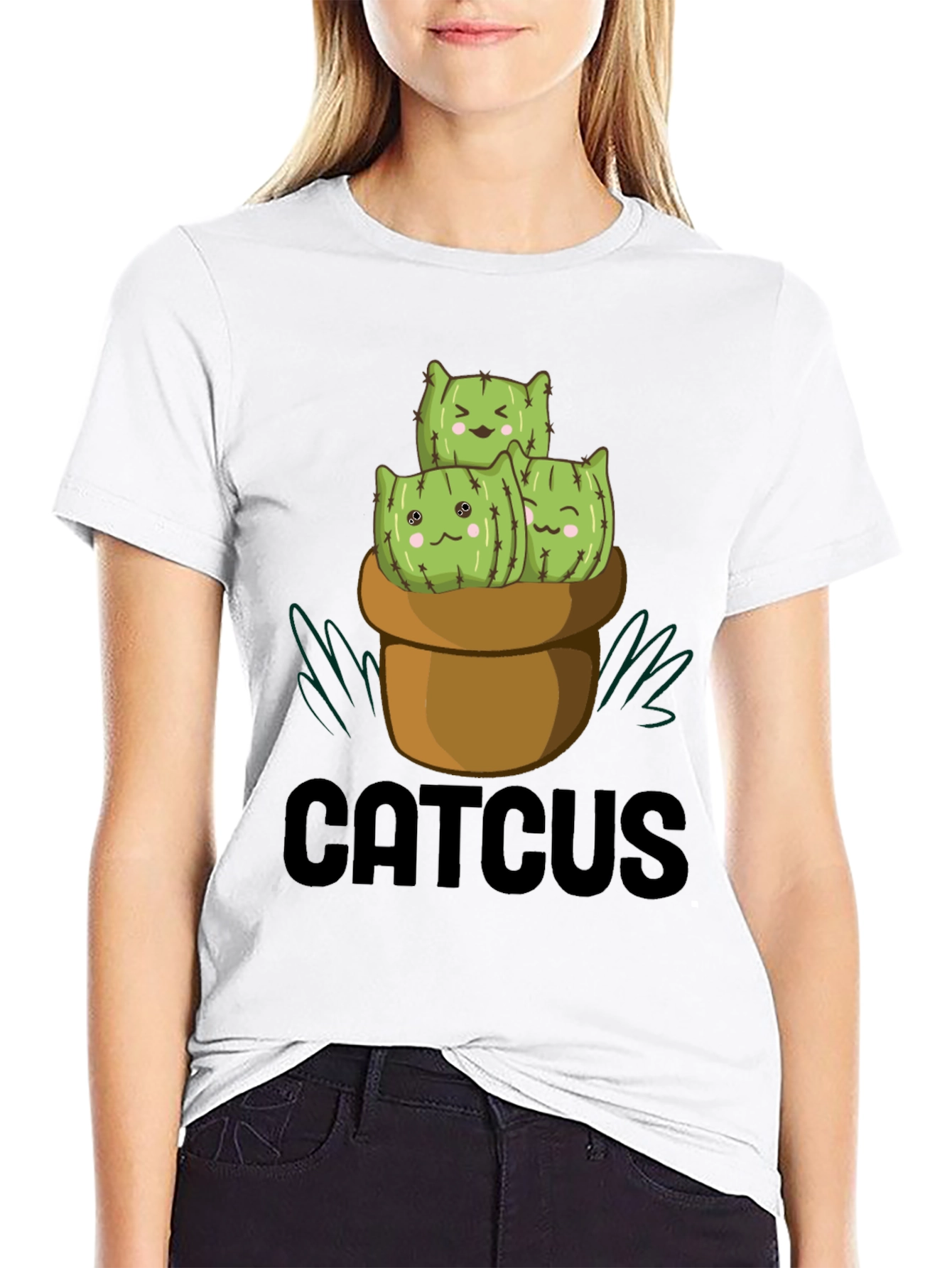 CUTCUS Cat Cactus Graphic T-Shirt Black