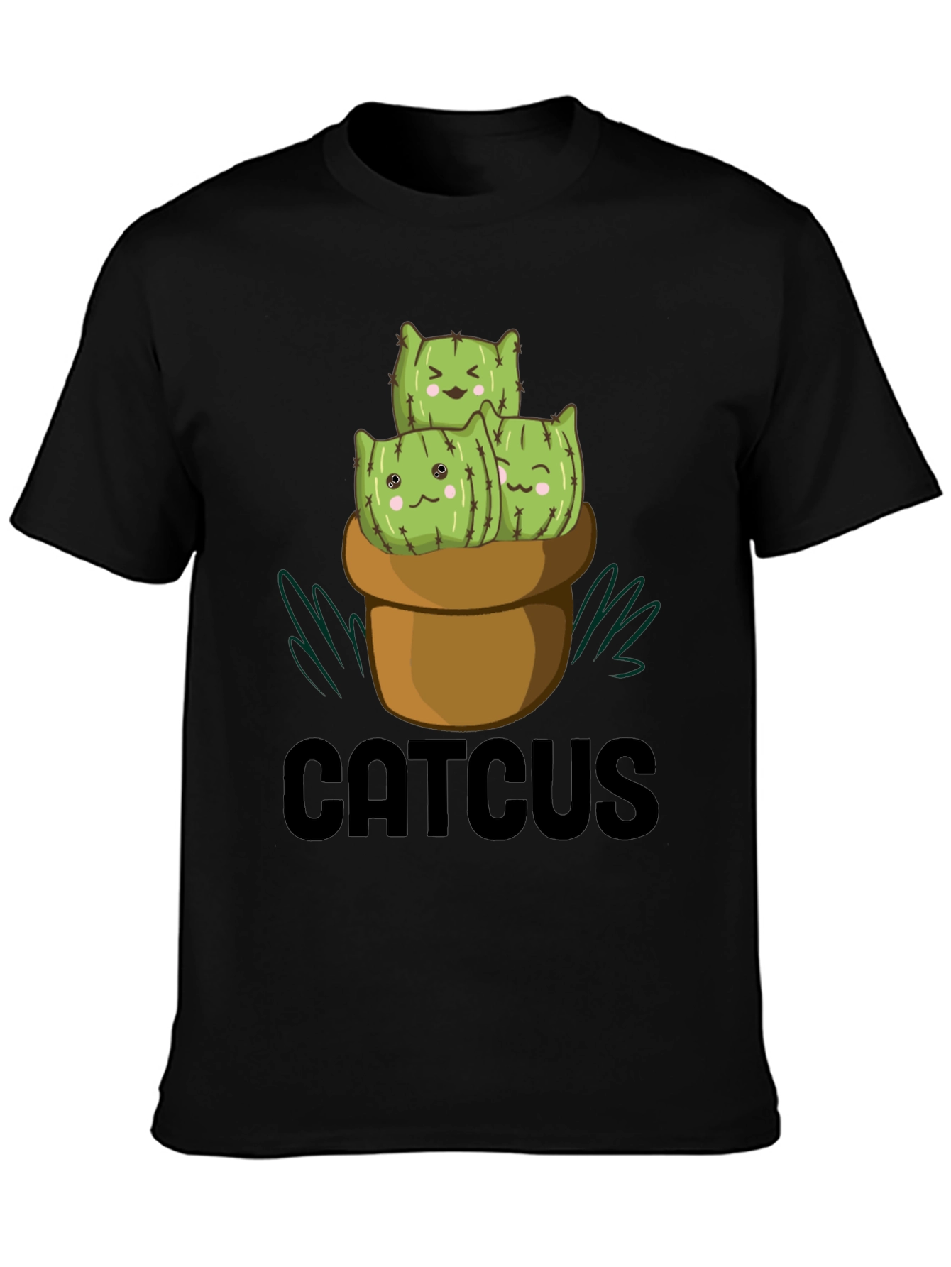 CUTCUS Cat Cactus Graphic T-Shirt Black