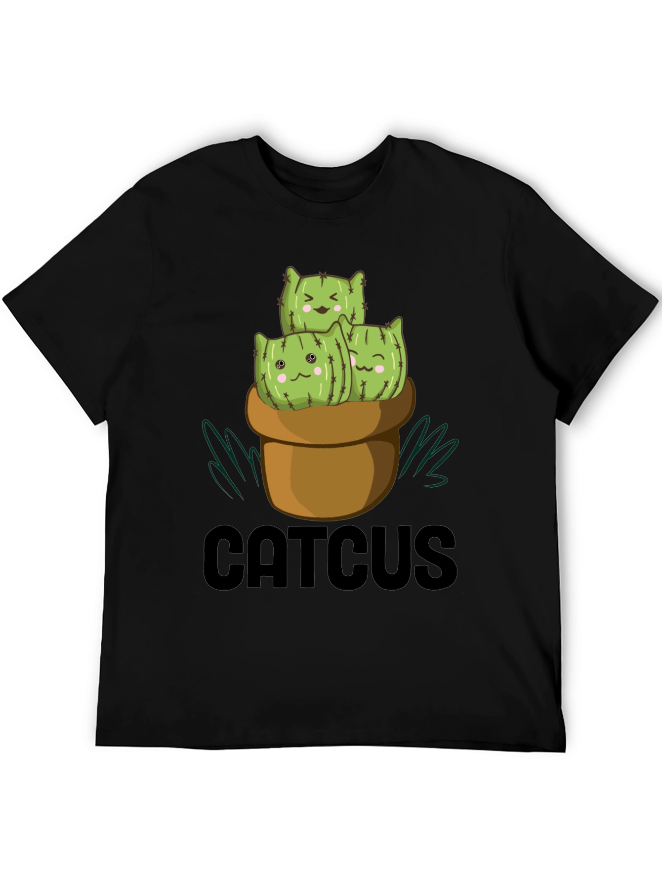 CUTCUS Cat Cactus Graphic T-Shirt Black