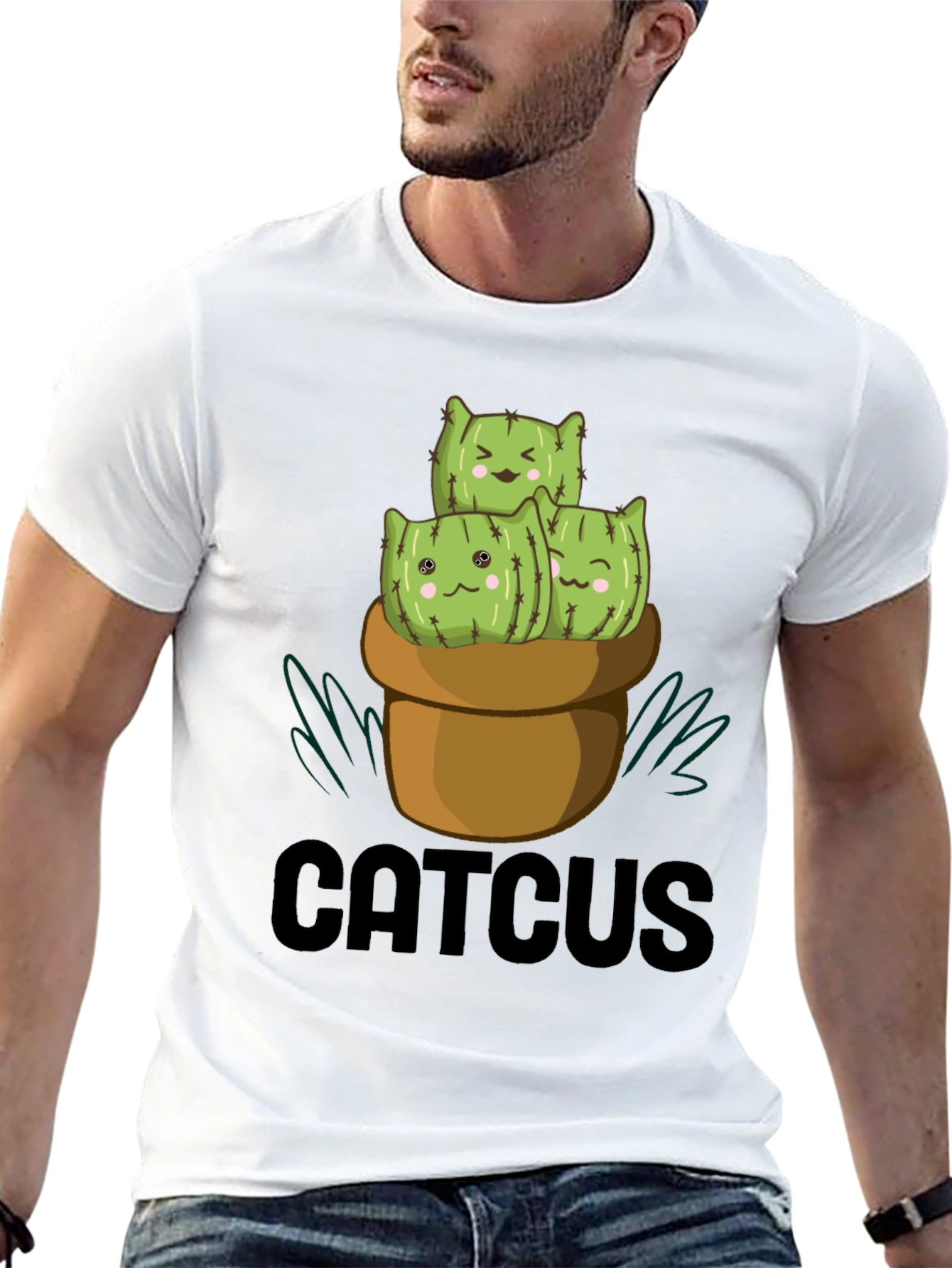 CUTCUS Cat Cactus Graphic T-Shirt Black