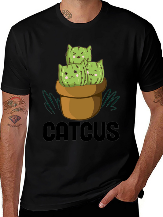 CUTCUS Cat Cactus Graphic T-Shirt Black
