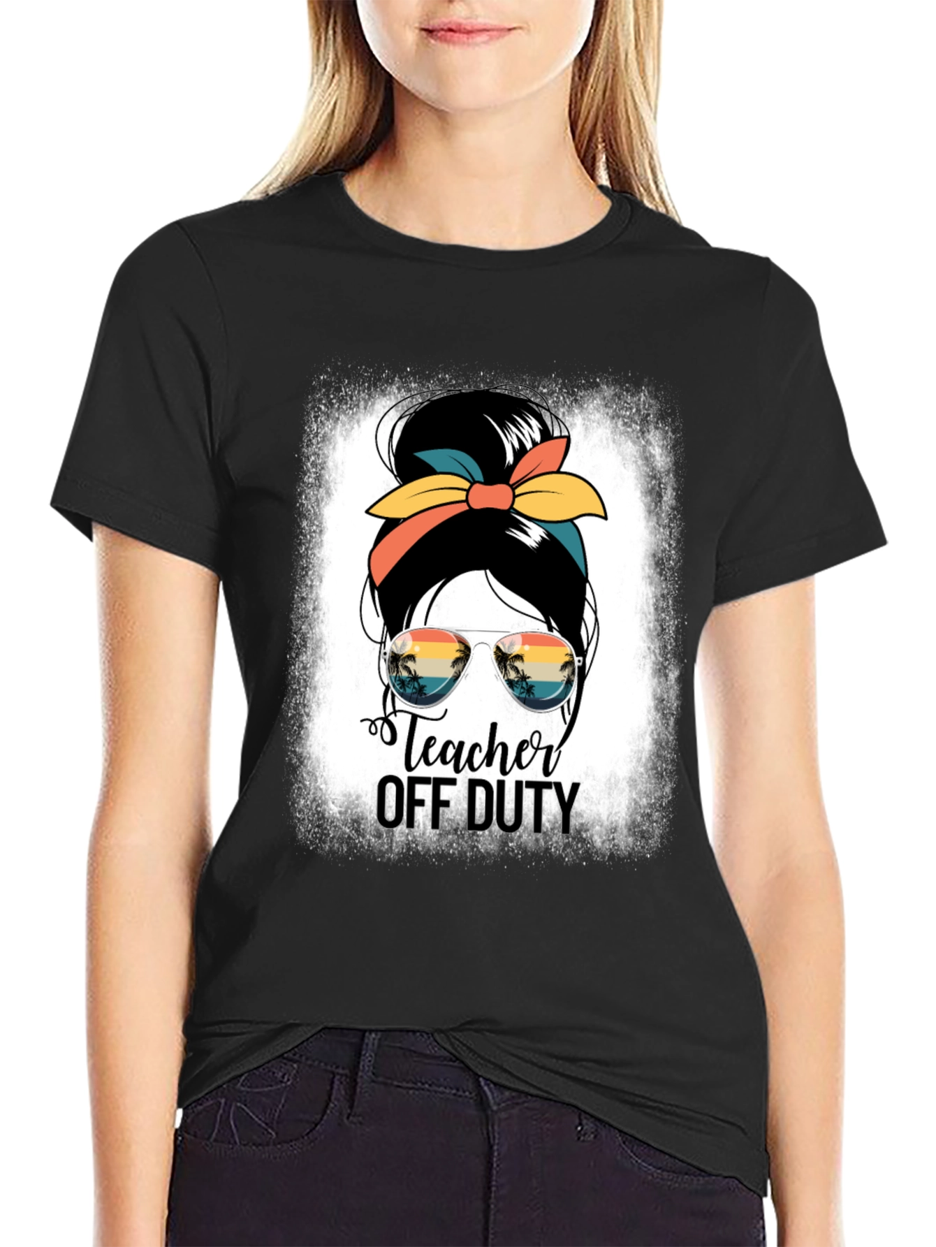 Teacher Off Duty Messy Bun Graphic Tee