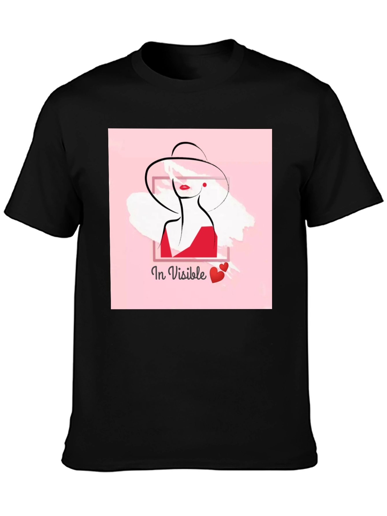 Stylish Black Tee with In Visible Lady Graphic