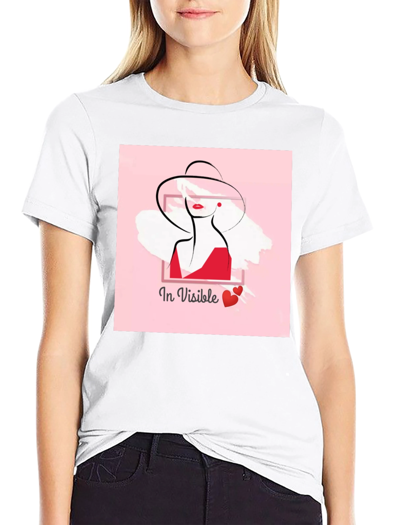 Stylish Black Tee with In Visible Lady Graphic
